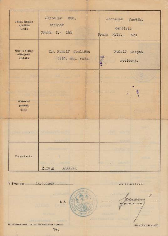 Odaci List Emil Gross &amp; Vera (Hamsikova) Grossova - 2