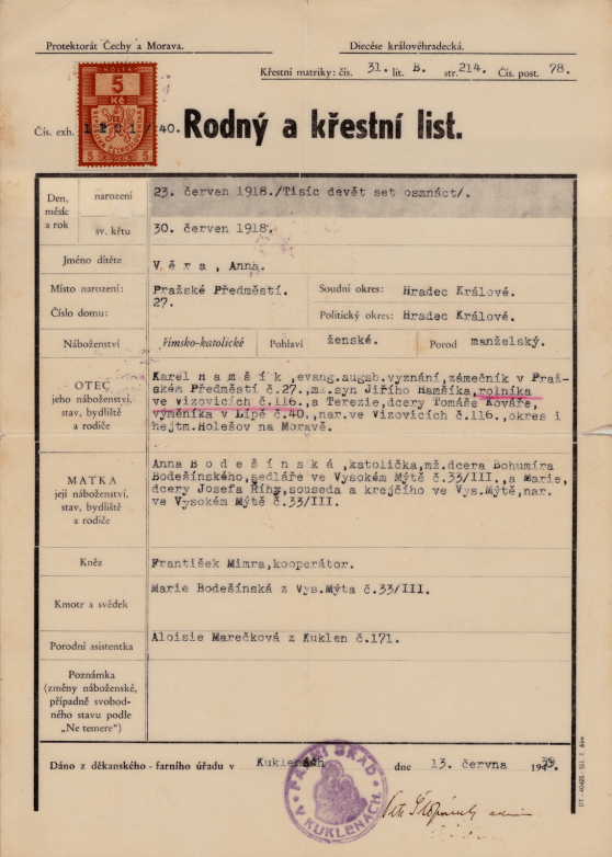 Rodny List Vera (Hamsikova) Grossova